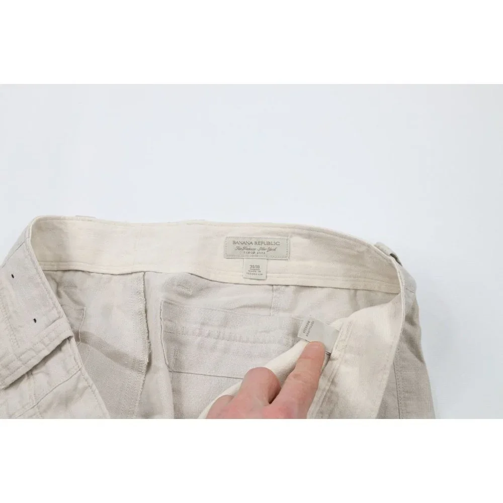 Vintage Banana Republic Mens 34x30 Linen Wide Leg Chino Pants Trousers Beige